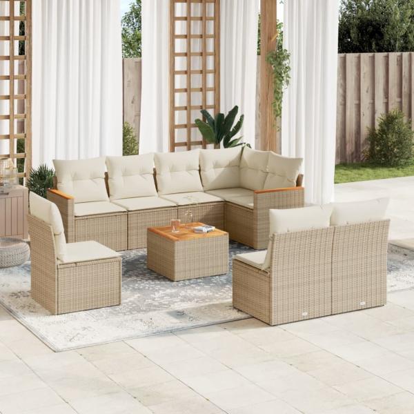 ARDEBO.de - 9-tlg. Garten-Sofagarnitur mit Kissen Beige Poly Rattan