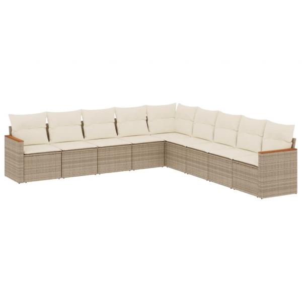 9-tlg. Garten-Sofagarnitur mit Kissen Beige Poly Rattan