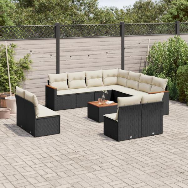 ARDEBO.de - 12-tlg. Garten-Sofagarnitur mit Kissen Schwarz Poly Rattan