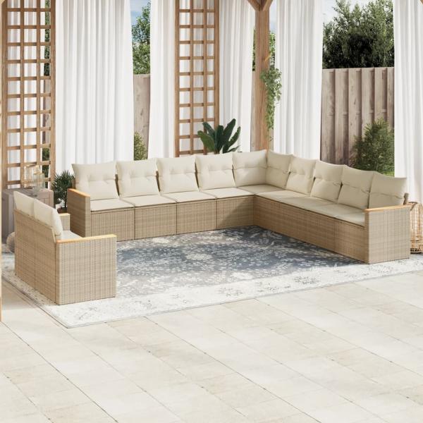 ARDEBO.de - 11-tlg. Garten-Sofagarnitur mit Kissen Beige Poly Rattan