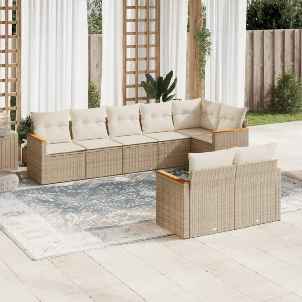 ARDEBO.de - 8-tlg. Garten-Sofagarnitur mit Kissen Beige Poly Rattan