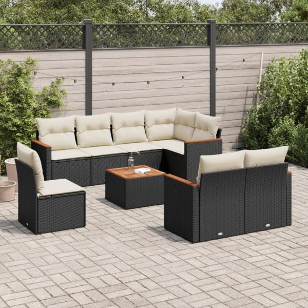 ARDEBO.de - 9-tlg. Garten-Sofagarnitur mit Kissen Schwarz Poly Rattan