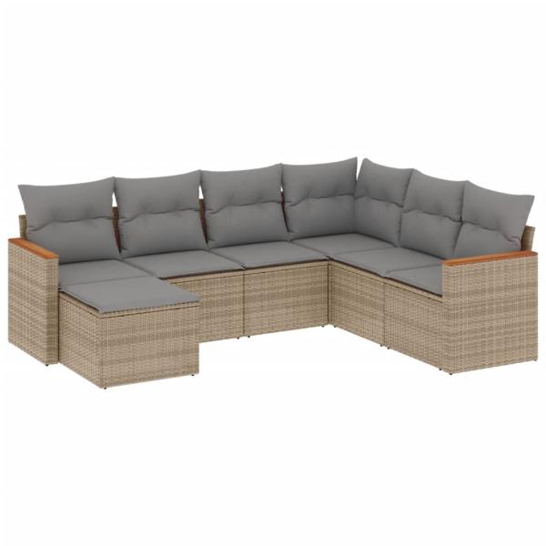 7-tlg. Garten-Sofagarnitur mit Kissen Beige Poly Rattan