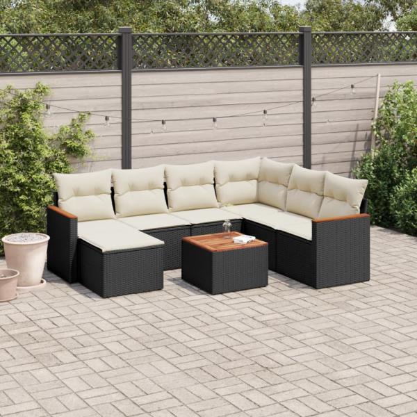 ARDEBO.de - 8-tlg. Garten-Sofagarnitur mit Kissen Schwarz Poly Rattan