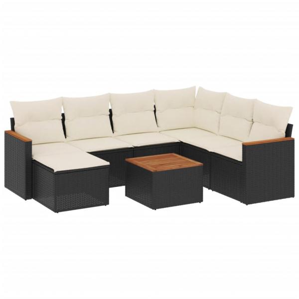 8-tlg. Garten-Sofagarnitur mit Kissen Schwarz Poly Rattan