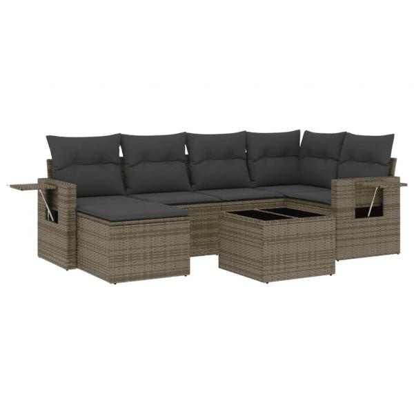 7-tlg. Garten-Sofagarnitur mit Kissen Grau Poly Rattan