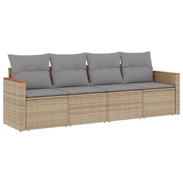 4-tlg. Garten-Sofagarnitur mit Kissen Beigemischung Poly Rattan