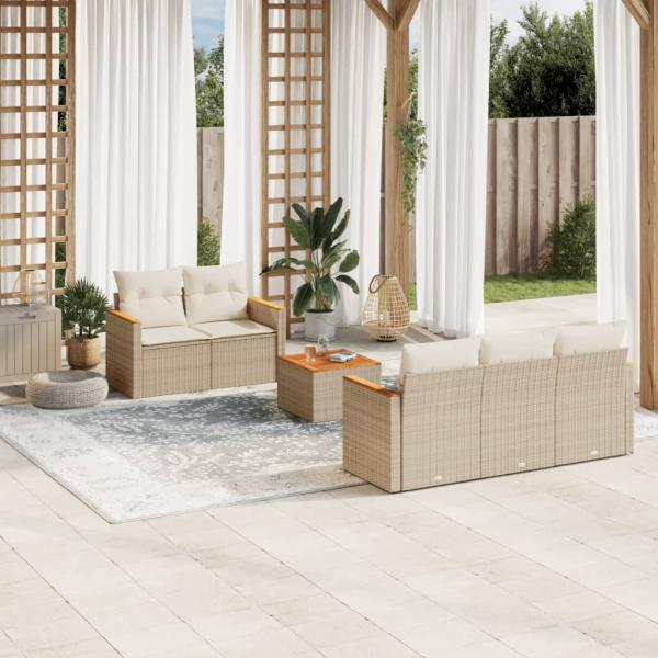 ARDEBO.de - 6-tlg. Garten-Sofagarnitur mit Kissen Beige Poly Rattan