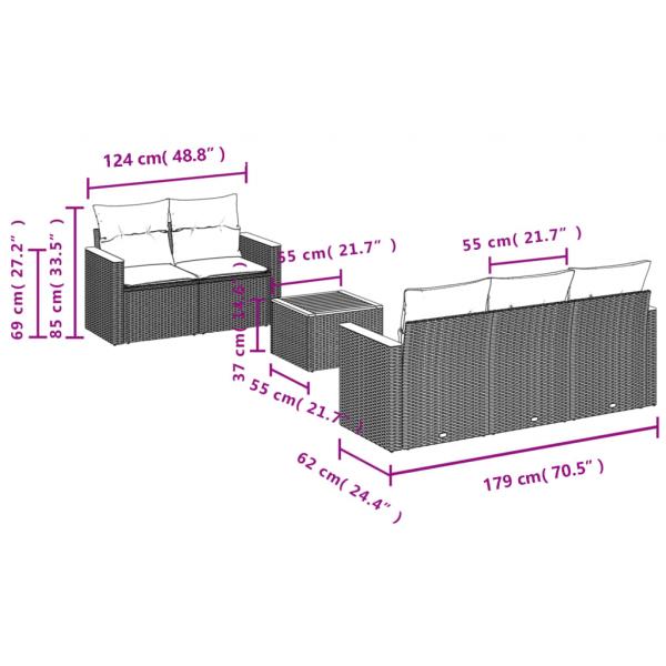 6-tlg. Garten-Sofagarnitur mit Kissen Grau Poly Rattan