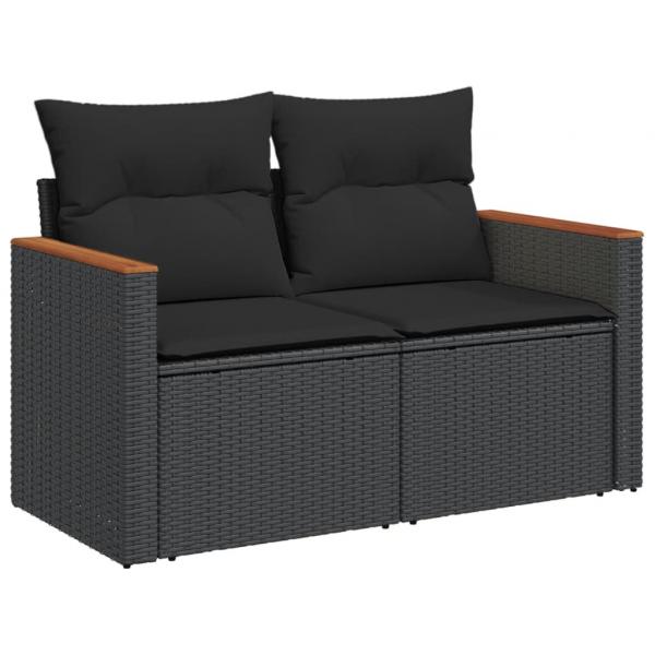 8-tlg. Garten-Sofagarnitur mit Kissen Schwarz Poly Rattan