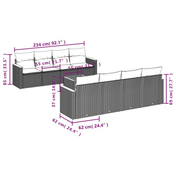 9-tlg. Garten-Sofagarnitur mit Kissen Schwarz Poly Rattan