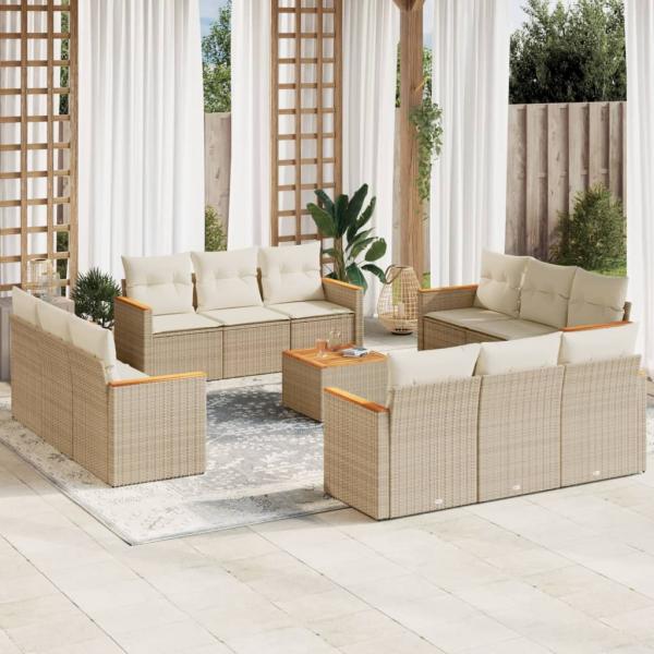 ARDEBO.de - 13-tlg. Garten-Sofagarnitur mit Kissen Beige Poly Rattan