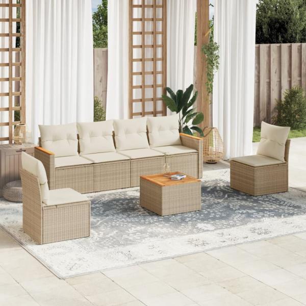 ARDEBO.de - 7-tlg. Garten-Sofagarnitur mit Kissen Beige Poly Rattan