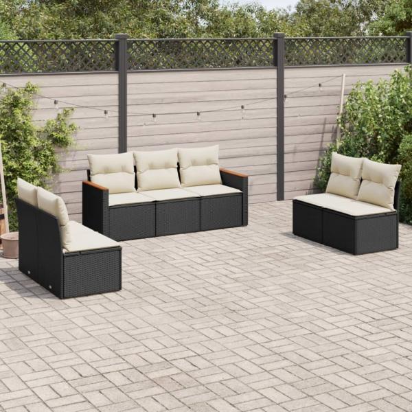 ARDEBO.de - 7-tlg. Garten-Sofagarnitur mit Kissen Schwarz Poly Rattan