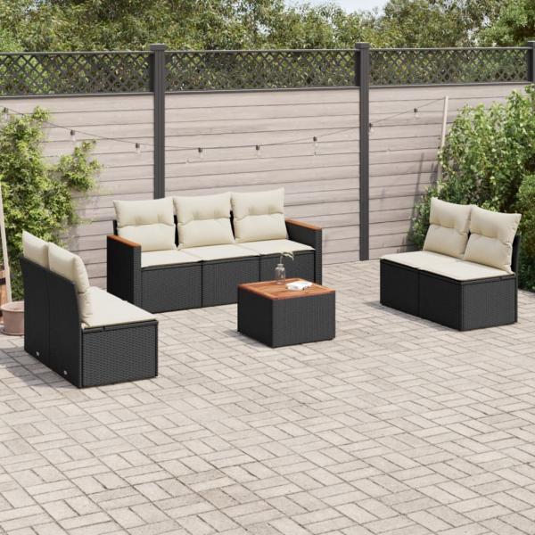 ARDEBO.de - 8-tlg. Garten-Sofagarnitur mit Kissen Schwarz Poly Rattan