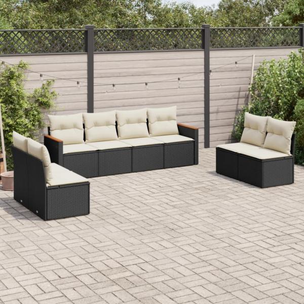 ARDEBO.de - 8-tlg. Garten-Sofagarnitur mit Kissen Schwarz Poly Rattan