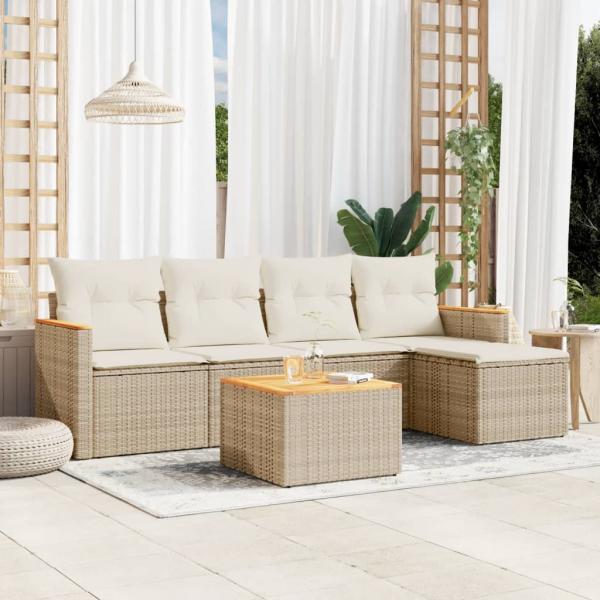 ARDEBO.de - 6-tlg. Garten-Sofagarnitur mit Kissen Beige Poly Rattan