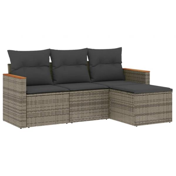 4-tlg. Garten-Sofagarnitur mit Kissen Grau Poly Rattan