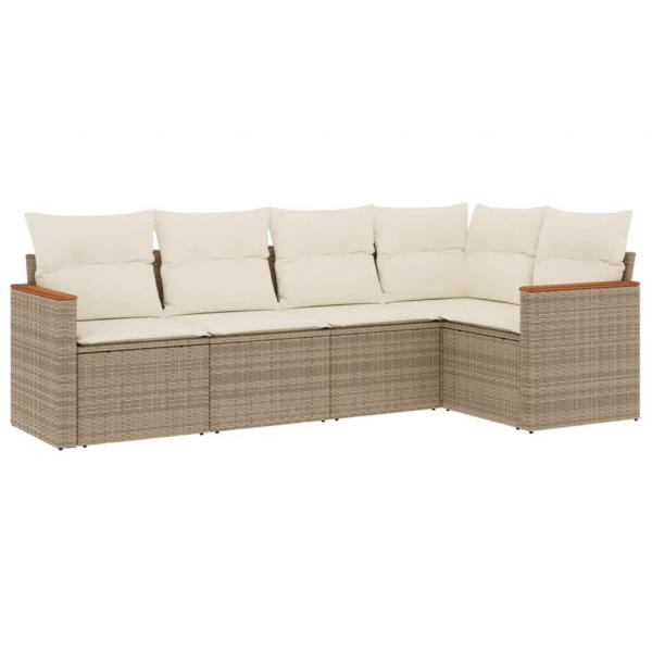 5-tlg. Garten-Sofagarnitur mit Kissen Beige Poly Rattan