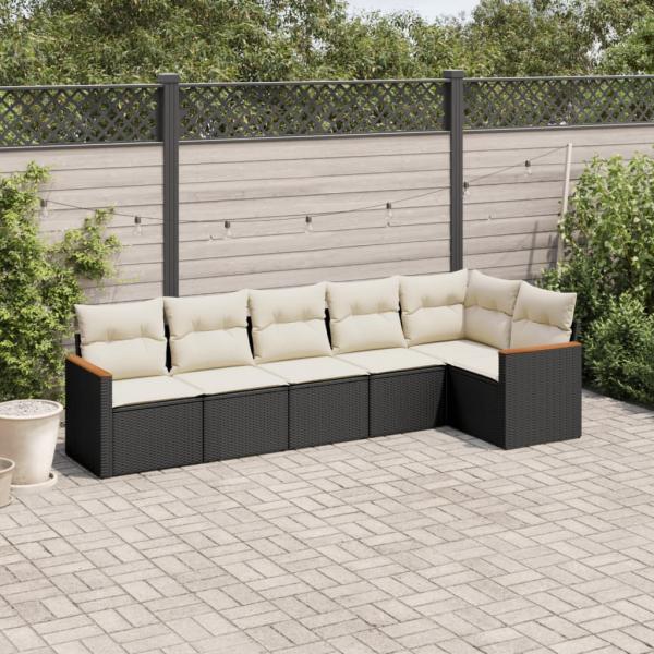 ARDEBO.de - 6-tlg. Garten-Sofagarnitur mit Kissen Schwarz Poly Rattan