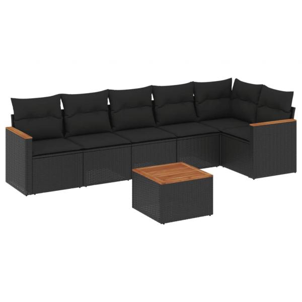 7-tlg. Garten-Sofagarnitur mit Kissen Schwarz Poly Rattan