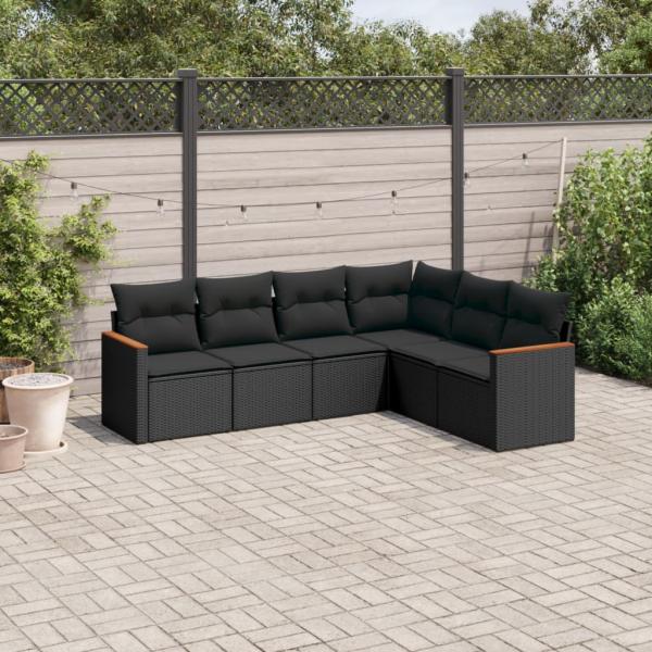 ARDEBO.de - 6-tlg. Garten-Sofagarnitur mit Kissen Schwarz Poly Rattan