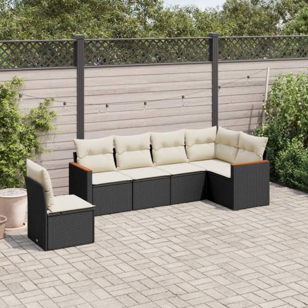 ARDEBO.de - 6-tlg. Garten-Sofagarnitur mit Kissen Schwarz Poly Rattan