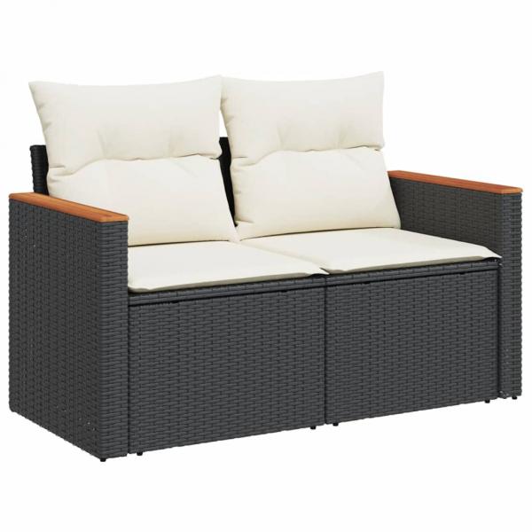 7-tlg. Garten-Sofagarnitur mit Kissen Schwarz Poly Rattan