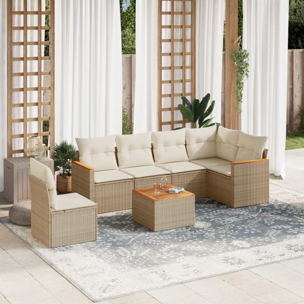 ARDEBO.de - 7-tlg. Garten-Sofagarnitur mit Kissen Beige Poly Rattan