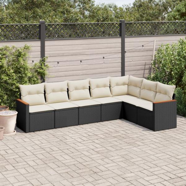 ARDEBO.de - 7-tlg. Garten-Sofagarnitur mit Kissen Schwarz Poly Rattan