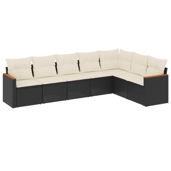 7-tlg. Garten-Sofagarnitur mit Kissen Schwarz Poly Rattan