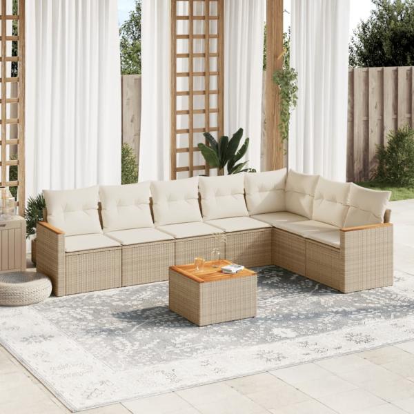 ARDEBO.de - 8-tlg. Garten-Sofagarnitur mit Kissen Beige Poly Rattan