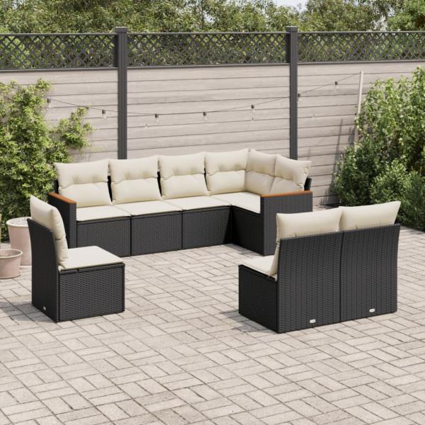 ARDEBO.de - 8-tlg. Garten-Sofagarnitur mit Kissen Schwarz Poly Rattan