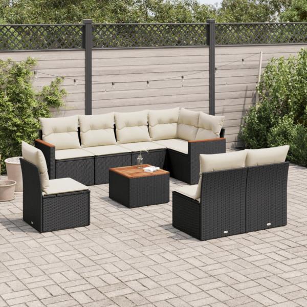 ARDEBO.de - 9-tlg. Garten-Sofagarnitur mit Kissen Schwarz Poly Rattan