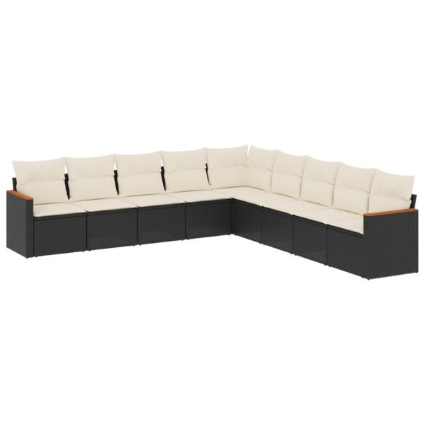 9-tlg. Garten-Sofagarnitur mit Kissen Schwarz Poly Rattan