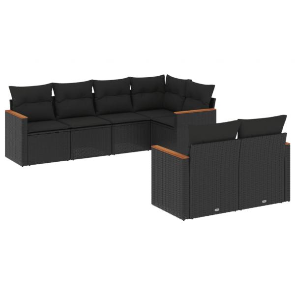 7-tlg. Garten-Sofagarnitur mit Kissen Schwarz Poly Rattan