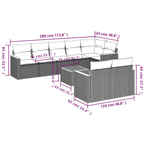 9-tlg. Garten-Sofagarnitur mit Kissen Schwarz Poly Rattan