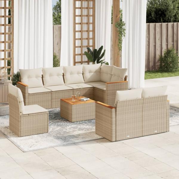 ARDEBO.de - 9-tlg. Garten-Sofagarnitur mit Kissen Beige Poly Rattan