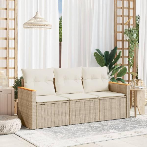 ARDEBO.de - 3-tlg. Garten-Sofagarnitur mit Kissen Beige Poly Rattan