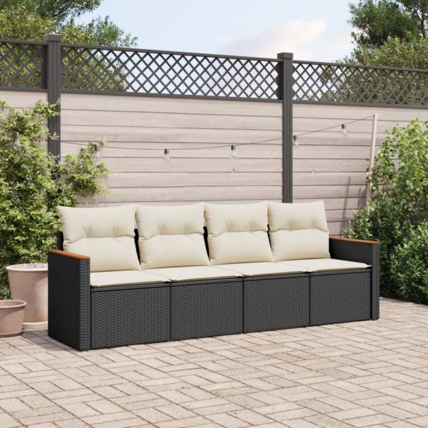 ARDEBO.de - 4-tlg. Garten-Sofagarnitur mit Kissen Schwarz Poly Rattan