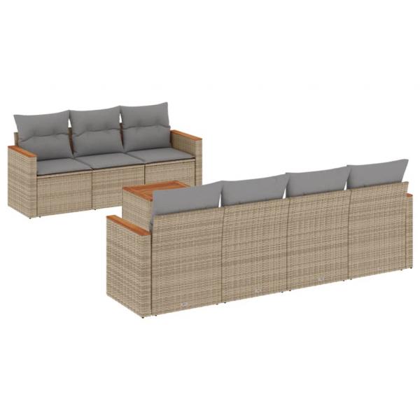 8-tlg. Garten-Sofagarnitur mit Kissen Beige Poly Rattan