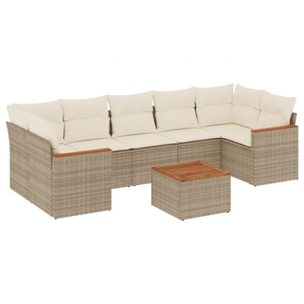 8-tlg. Garten-Sofagarnitur mit Kissen Beige Poly Rattan