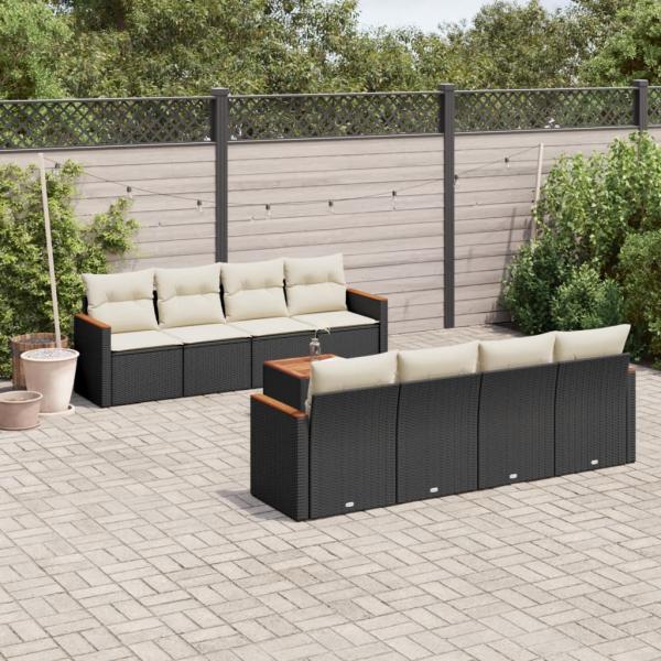 ARDEBO.de - 9-tlg. Garten-Sofagarnitur mit Kissen Schwarz Poly Rattan