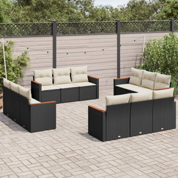 ARDEBO.de - 12-tlg. Garten-Sofagarnitur mit Kissen Schwarz Poly Rattan