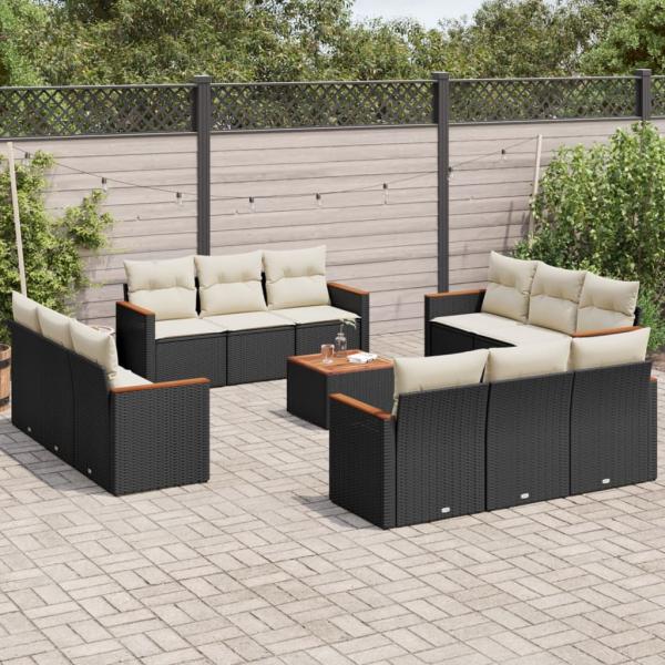 ARDEBO.de - 13-tlg. Garten-Sofagarnitur mit Kissen Schwarz Poly Rattan