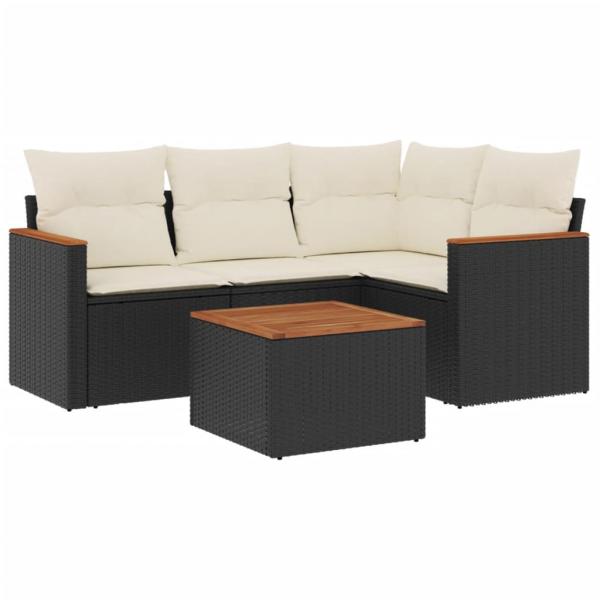 5-tlg. Garten-Sofagarnitur mit Kissen Schwarz Poly Rattan