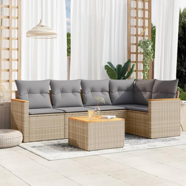 ARDEBO.de - 6-tlg. Garten-Sofagarnitur mit Kissen Beige Poly Rattan