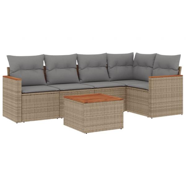 6-tlg. Garten-Sofagarnitur mit Kissen Beige Poly Rattan