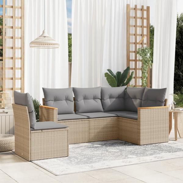 ARDEBO.de - 5-tlg. Garten-Sofagarnitur mit Kissen Beige Poly Rattan