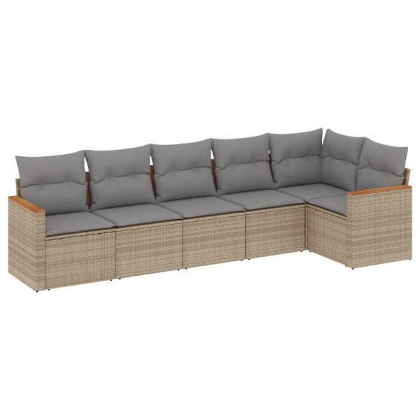 6-tlg. Garten-Sofagarnitur mit Kissen Beige Poly Rattan